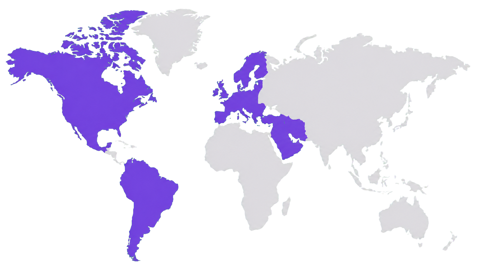 Mapa-m&uacute;ndi com atua&ccedil;&atilde;o na Am&eacute;rica do Norte, Am&eacute;rica do Sul, Europa, Sul da Europa e Oriente M&eacute;dio